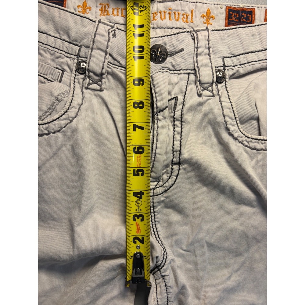 Rock Revival Corduroy Shorts Mens 32 Light Grey Slim Fit Heavy Stit Fleur-De-Lis - Picture 6 of 12